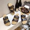 Su Yinjia has the same cotton mop with strong autumn meaning~ retro double-buckle velvet cotton slippers thick-bottomed Boken fluffy slippers