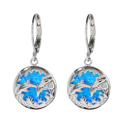 European and American Earrings Two Dolphin Blue Earrings Mens and Womens Handmade Accessories Creative Accessories
