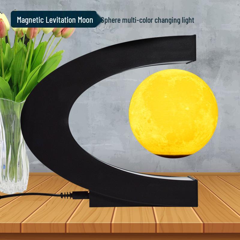 C-shaped 3-inch Magnetic Levitation Moon Lamp - Creative Floating Ornament for Office & Home, Personalizable with Logo