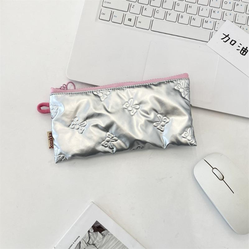 Quilted Bow Flip Pencil Bag Change Bag Women's Portable Storage Bag Multifunctional Student Stationery Box