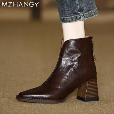 Γυναικείες Γόβες Δερμάτινες Χιονιού Μποτάκια Αστραγάλου Τετράγωνη Μύτη Σχεδιαστής Μόδα Cool Μπότες Γυναικείες 2025 Τάση Νέες Χειμερινές Άνετες Botas Mujer