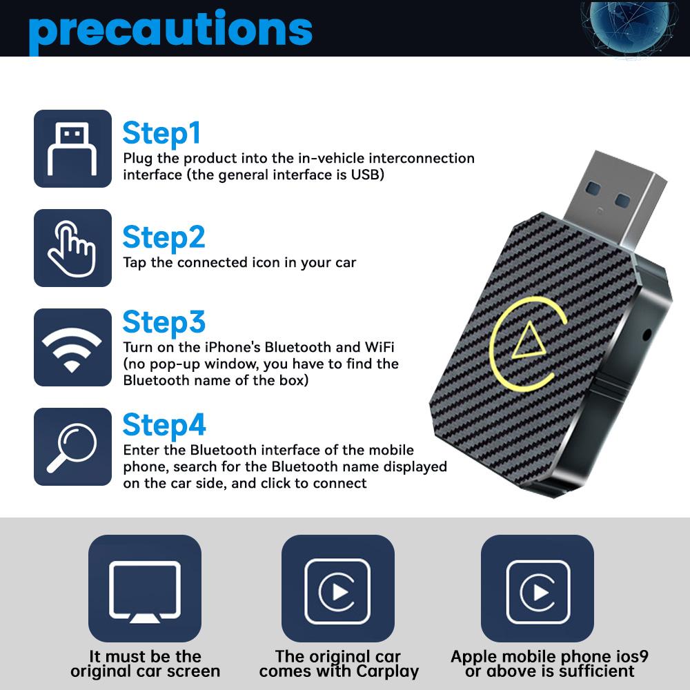 Universel CarPlay Adaptateur Sans 2in1 Mini Adaptateur Dongle Connexion Automatique Plug & Play Bluetooth WiFi Mini Box
