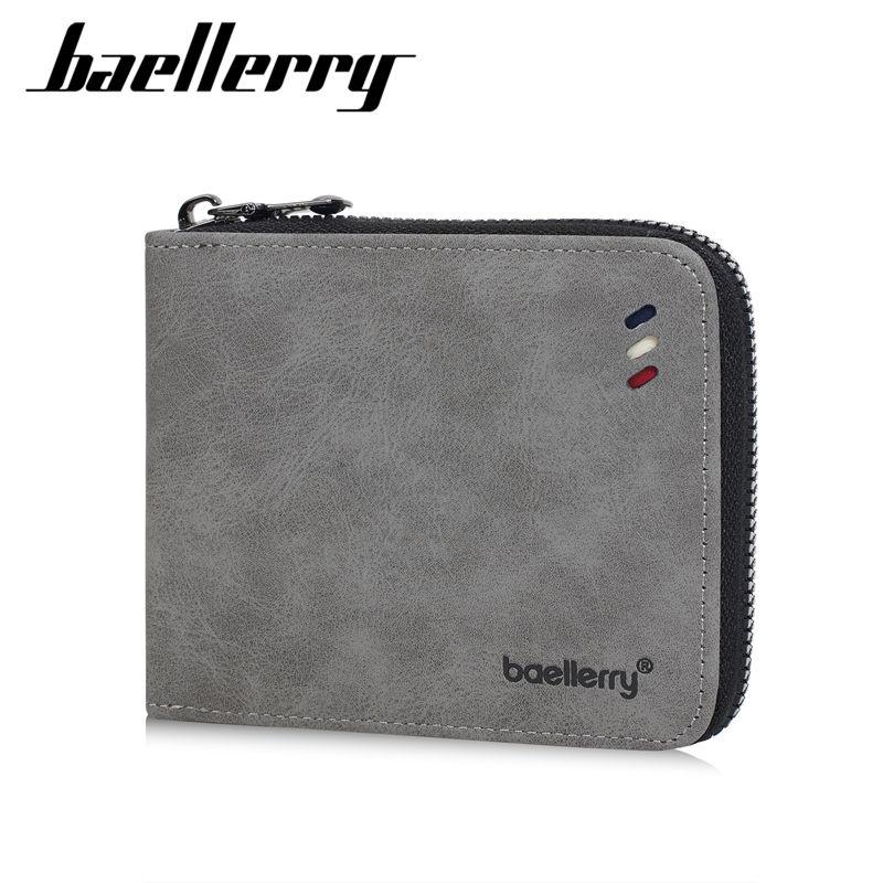 Baellerry Men Zipper Wallets PU Leather Short Coin Purse Vintage Design Card Holder
