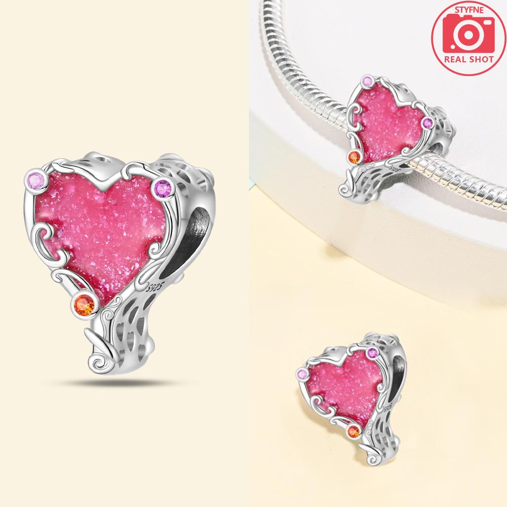 Copper Charms Original Pink Zircon Heart Butterfly Castle Rabbit Beads Fit Bracelet Women Accessories Diy Jewelry Gift