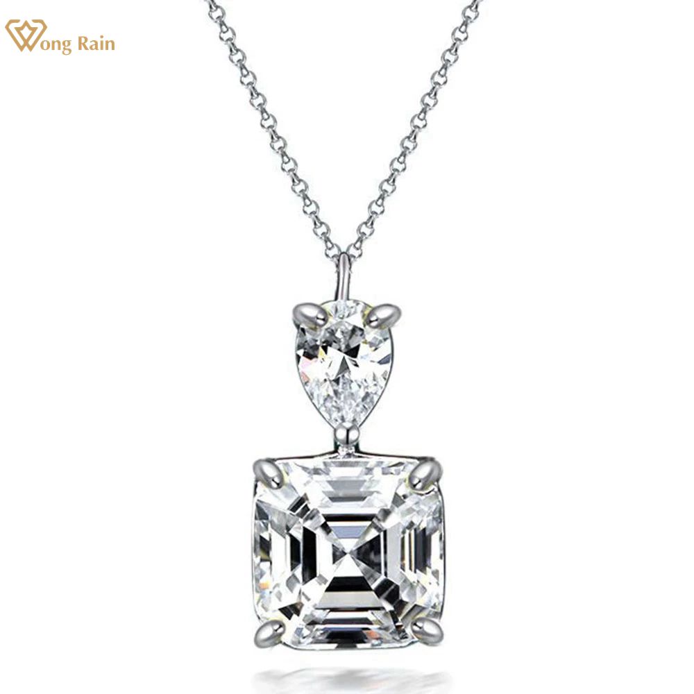 

Wong Rain 100% стерлингового серебра 925 пробы грушевидной огранки Asscher AAAAA цирконы драгоценный камень свадебное помолвочное ожерелье кулон ювелирные изделия подарок белый
