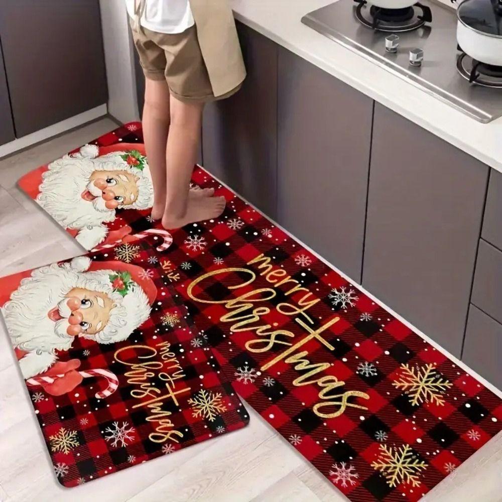Home Decoration Christmas Kitchen Rugs Santa Claus Xmas Floor Mats  Living Room