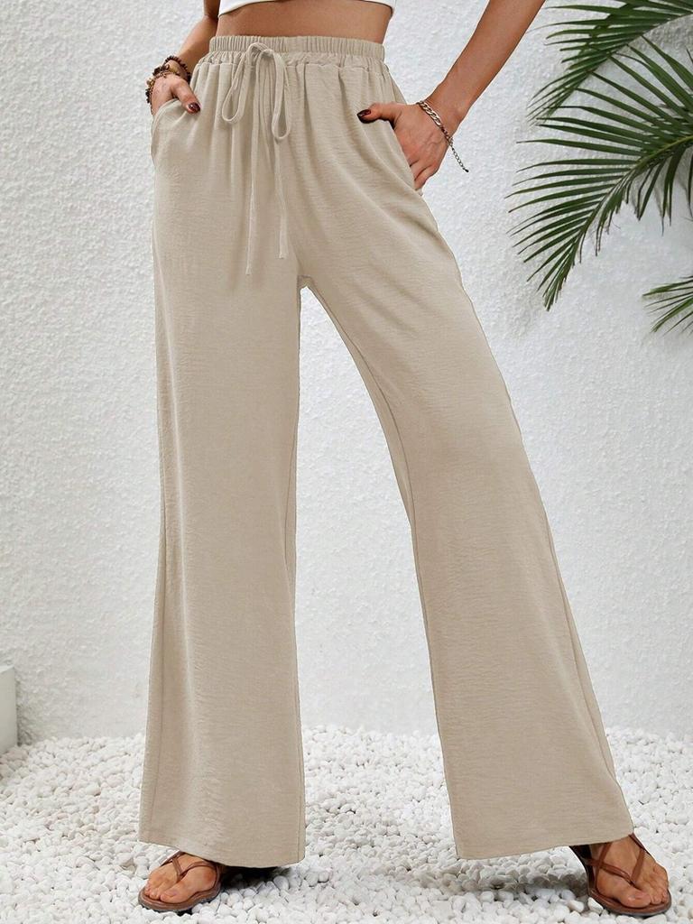 Women Pants Summer Ice Silk Wide Leg Pants High Waist Slimming Loose Straight Trousers Casual Pants