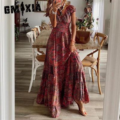 Boho Dresses Long Waisted Floral Printed Swing Dresses
