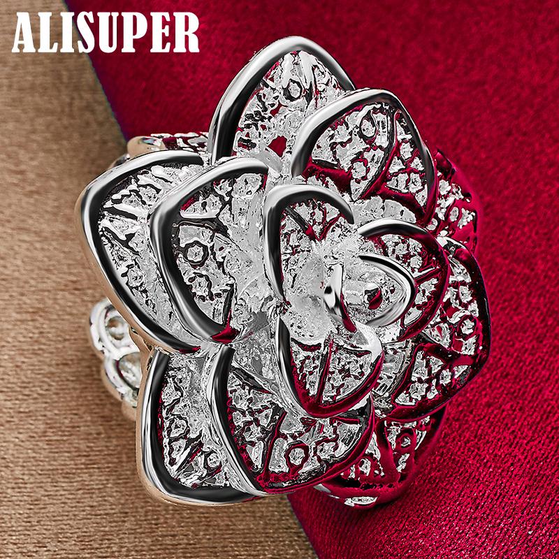 Otevírací třípatrový květinový prsten ze stříbra 925 Sterling Silver