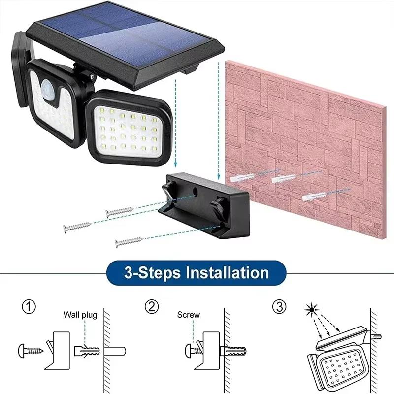 Led Solar Light Outdoor Motion Sensor Human Body Sensing Adjustable Head Ip65 Waterproof Solar Three Head Wall Lamp Garden