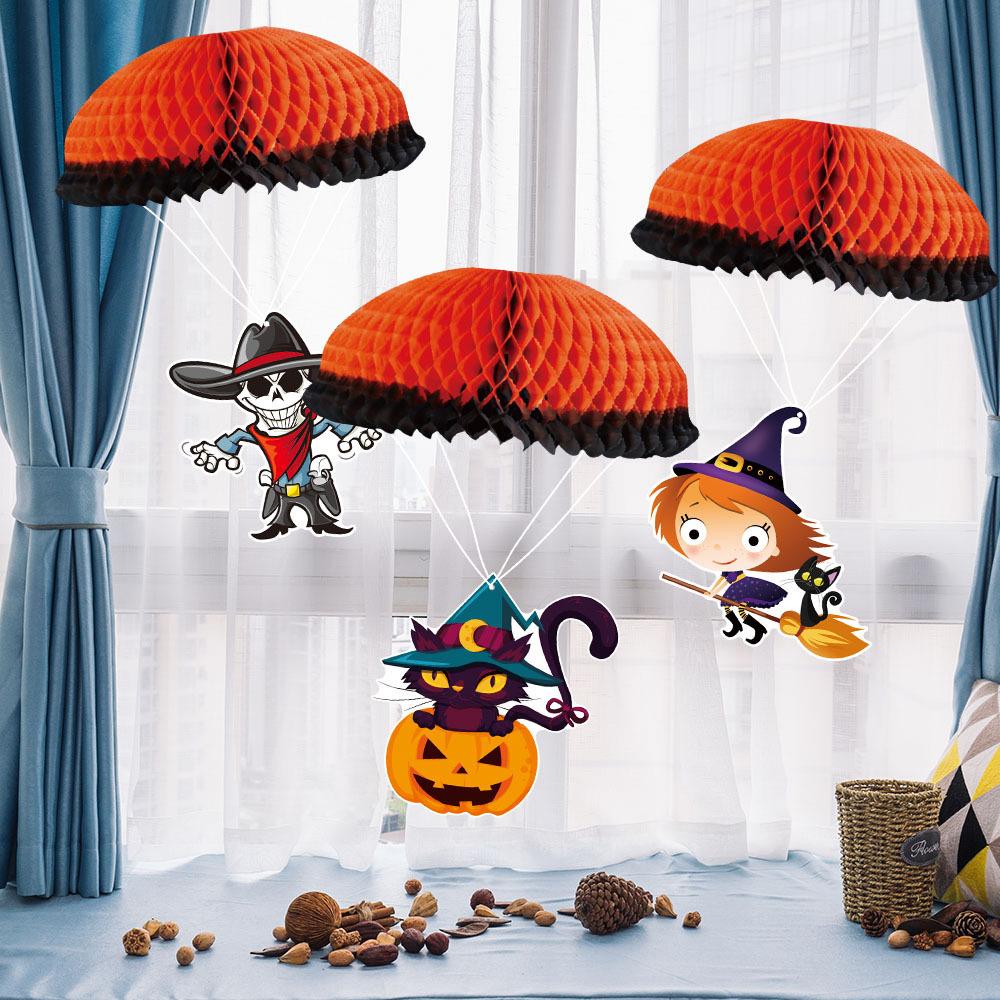 

Halloween Themed Party Decoration Pumpkin Witch Skull Parachute Pendant Flag Customization Halloween Parachute (3-piece set)