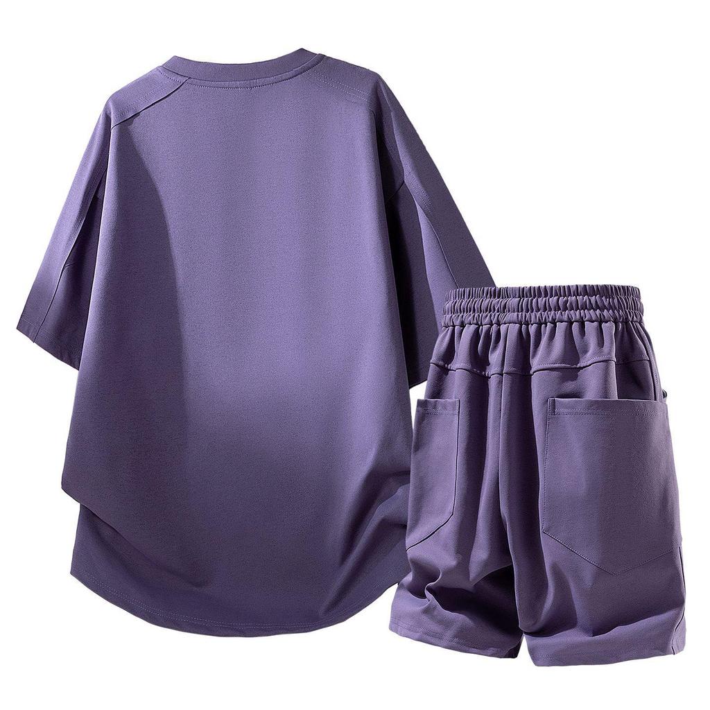 Purple Teen Summer Casual Loose Fit Short Sleeve and Shorts Set