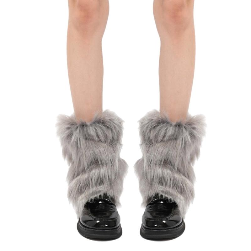 Women's Fashionable Plush Leg Warmers for Adding Warmth Cold Weather Thermal Fuzzy Furry Boot Covers Footless Socks