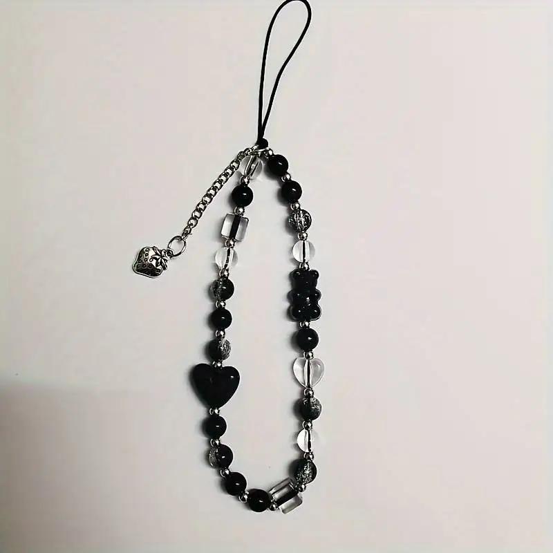 

Strawberry Black Love Cute Bear Chain Charm Wrist Strap keycord Cellphone lanyard Girl Keychain Mobile Phone Case Hanging Chain lanyard