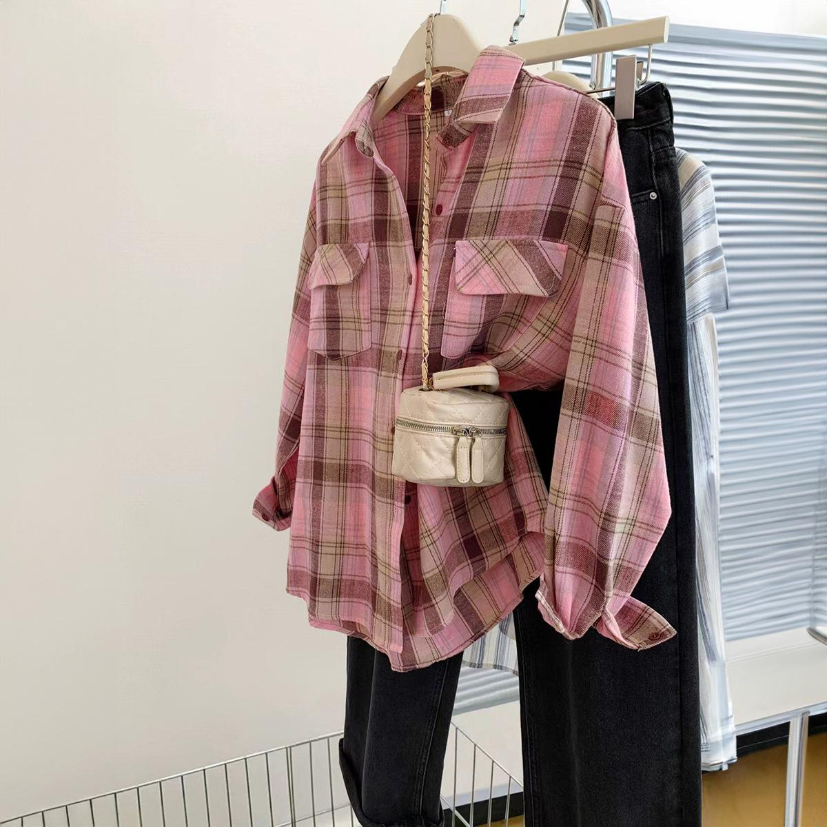 

Casual Holiday Plaid Long-sleeved Shirt Tops for Women 2025 Autumn and Winter S рожевий