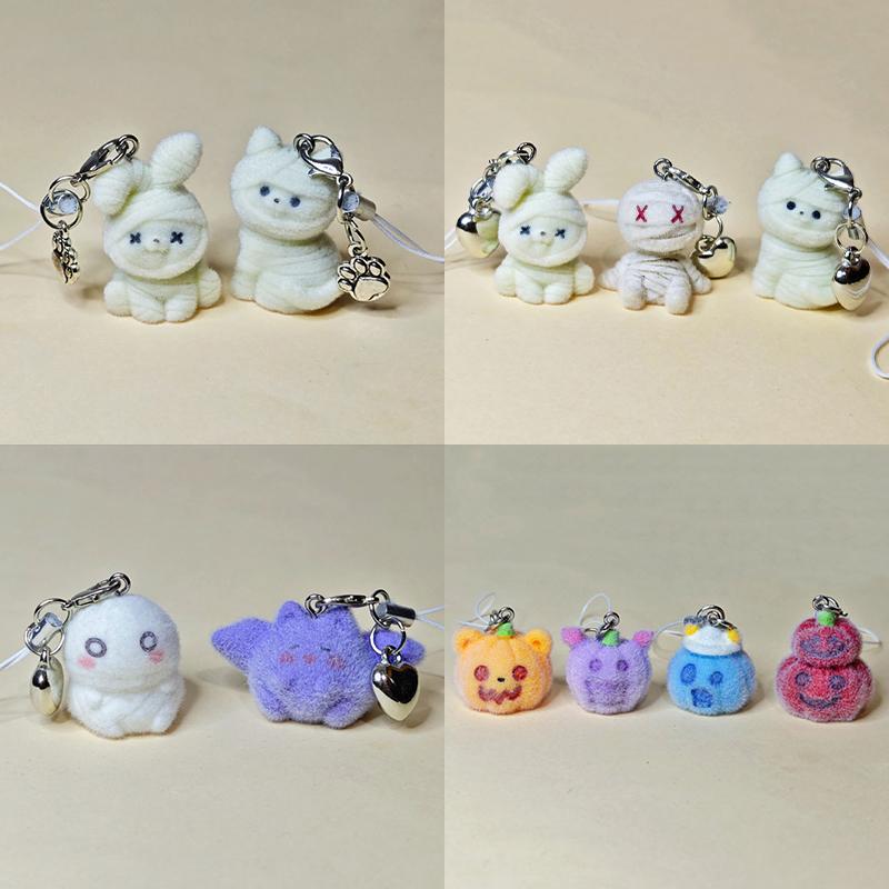 Halloween Flocked Mummy Ghost Phone Chain Charm Ins Style Phone Case Bag Camera Pendant