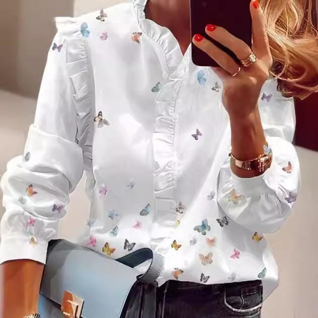 

Женская модная одежда Темпераментная повседневная блузка с принтом XL белый