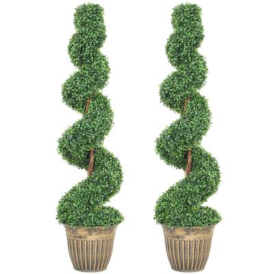 Set of 2 Artificial Boxwood Spiral Plants, 120cm, with Pot Included. Green