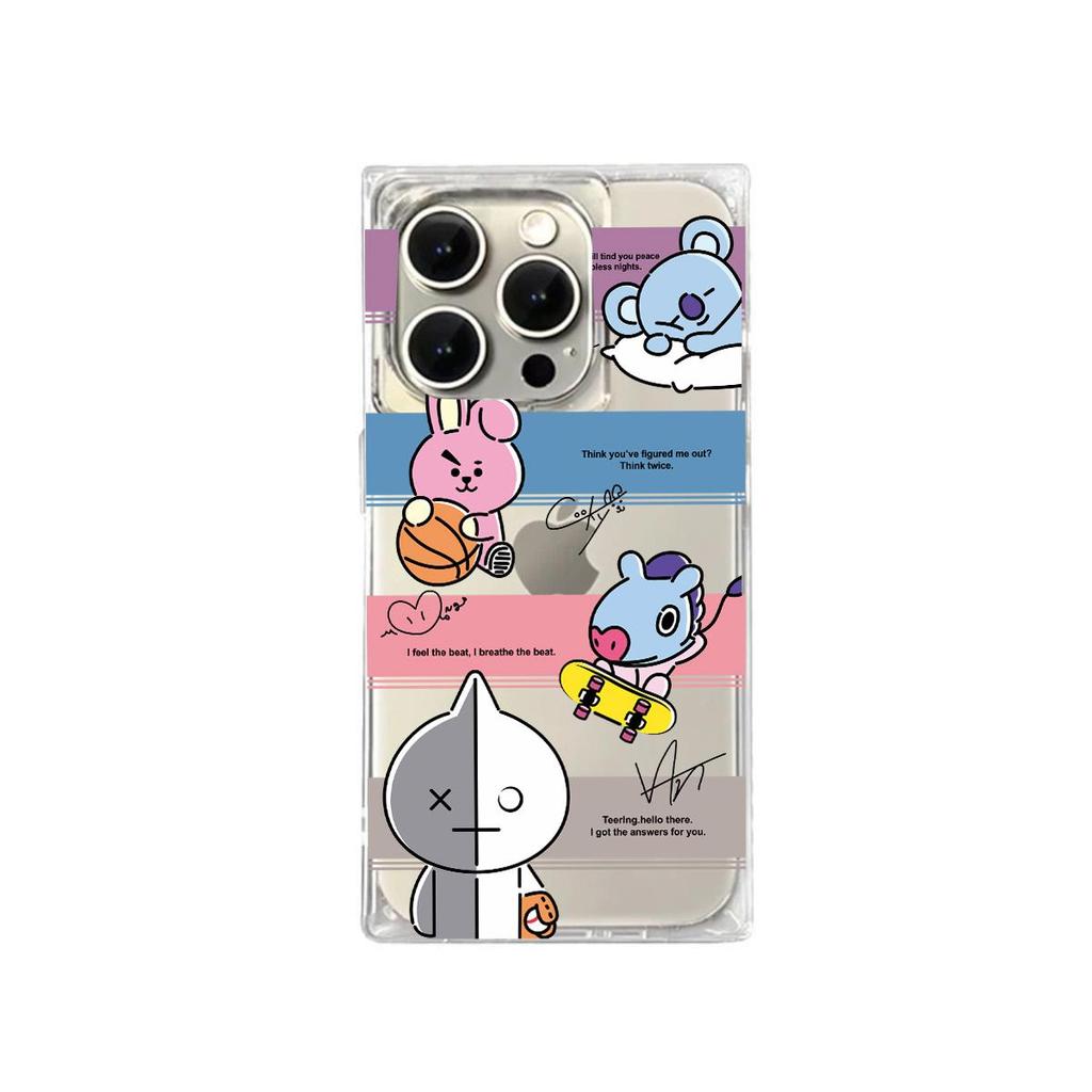Clear Square Back Tube Case Protection For iPhone 14 Pro Max 16 ProMax 15 Plus 12 13 11 Anti-Oxygen,Cute Doll Pattern Casing