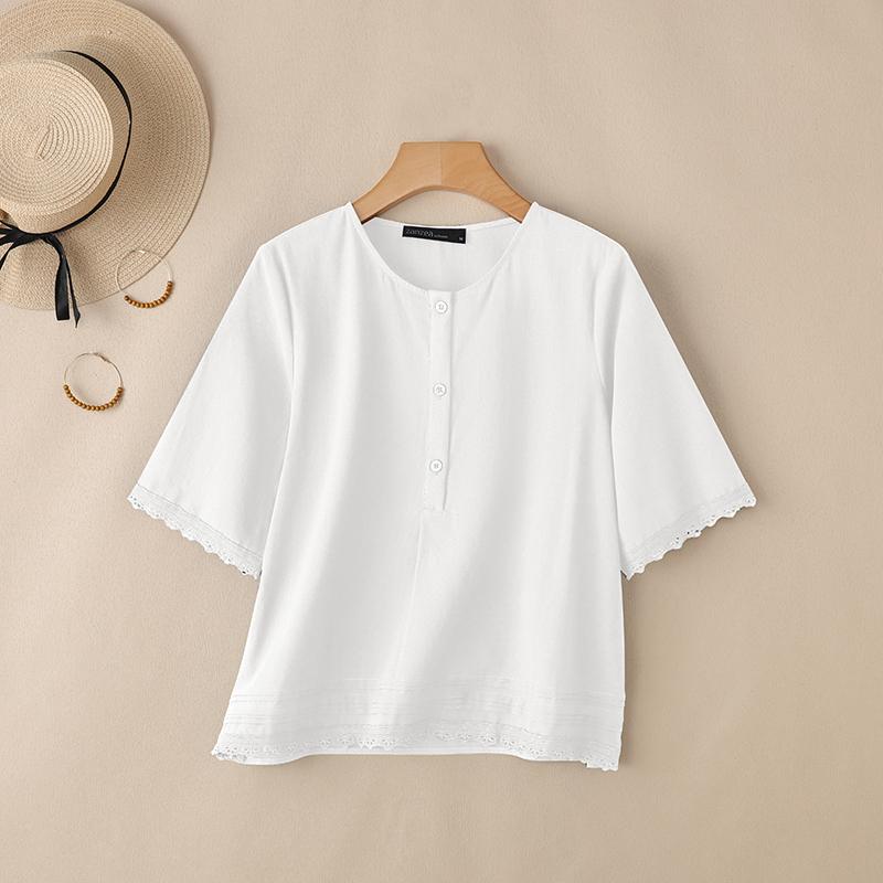 

ZANZEA Женские повседневные хлопковые футболки с круглым вырезом и коротким рукавом для лета S