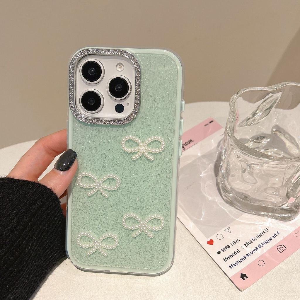 Dreifach-Blitz Rosa Diamant-Objektivring für Apple 16promax Schleife für IPhone 15 Göttin Handyhülle