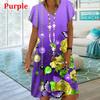 Plant Flowers Colorful 3D Printing Dress For Summer 2022 Women Vintage Short Sleeve Loose Dress Casual V-Neck