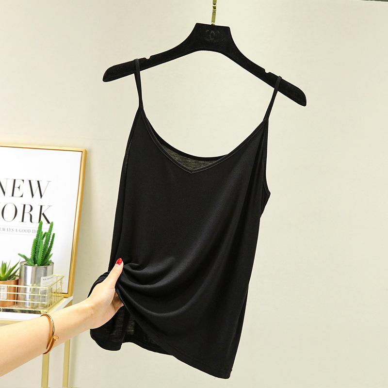 Modal Small Suspender Vest Women's Summer Beauty Back Foreign Style Outside Wear Sleeveless Bottoming Shirt Versatile V-neck Top