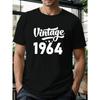 European Size Plus Size Men's "Vintage 1964" Print T-shirt, Summer Trendy Short Sleeve Tees For Big & Tall Males