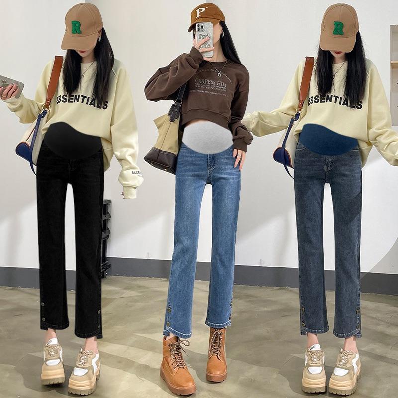 #Pregnant women cigarette pipe high elastic jeans personalized spring and autumn outer wear belly pants casual loose trendy mother