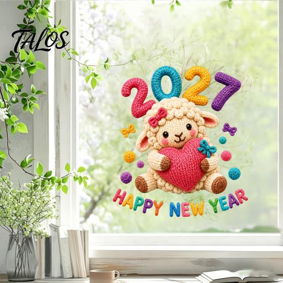Easy Installation Window Stickers Chinese New Year Stickers, 2027 Goat Static Clings, Cute Glass Clings Crochet Knit Sheep Decals, Reusable Decor for