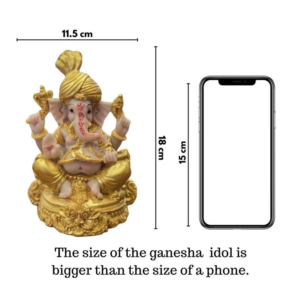 1 Piece PolyResin Gold Color Premium Decorative Lord Ganesha Statue & Idols for Home, Office, and Pooja, for Festivals, Weddings