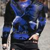 Moda Aquila Stampa Digitale 3D T-Shirt Casual Comoda a Maniche Lunghe Autunno Abbigliamento Fantasia da Uomo Top Regali da Uomo