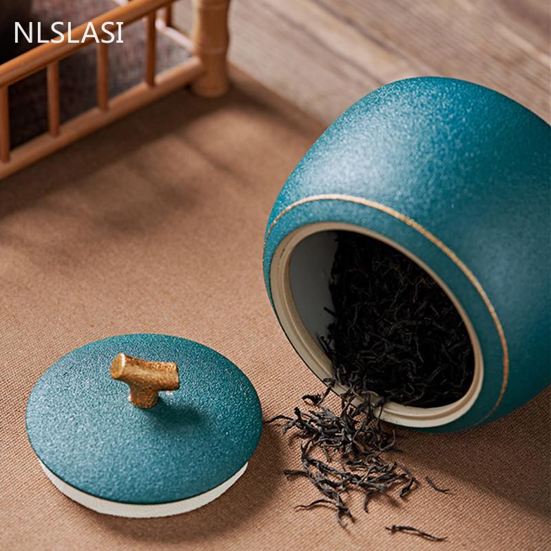 Cerámica Retro China Lata de Té Portátil Sellada Tanque de Almacenamiento Tarro de Té de Viaje Organizador de Especias de Cocina Bote para Café y Dulces