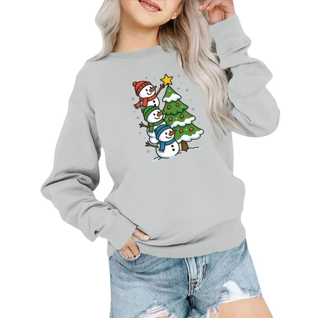 Kids' Fashion Loose-Fit Casual Long-Sleeve Christmas Print Oversized Crewneck Sweatshirt