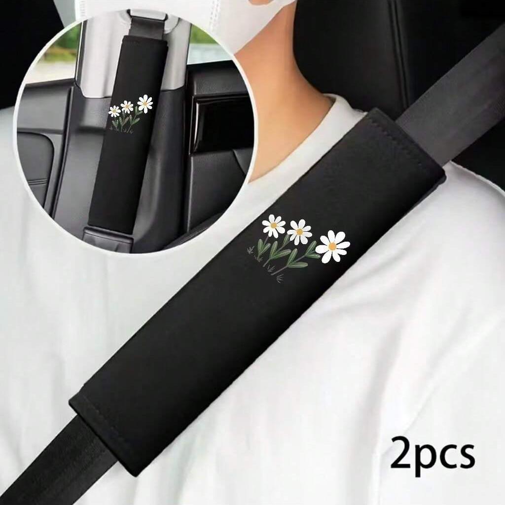 2PCS Three Little Daisy Pattern Car Seat Belt Cover - Quick Installation and Disassembly, Safe and Stylish Design, Universal