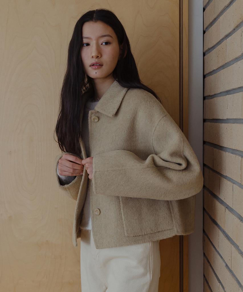 LAMINEZ Handmade Pocket Short Coat - Beige