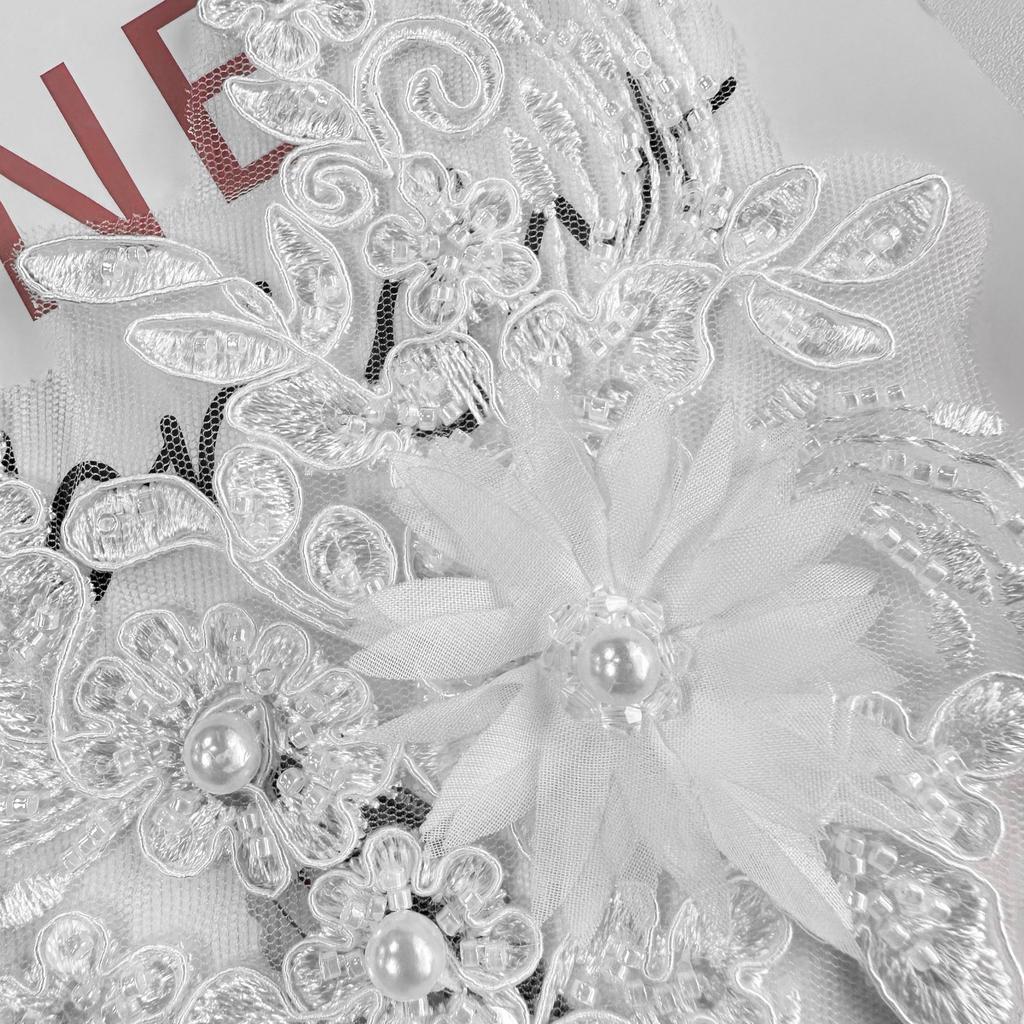 White Strand Bead Embroidery Three-Dimensional Flower Decoration Cloth Sticker Clothing Dress Wedding Bag Accessories Cloth Sticker Accessories