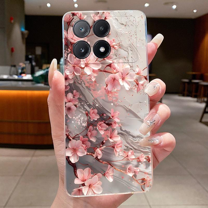 Transparent Phone Case For Xiaomi Poco X6 Pro 5G Case Clear Luxury Fashion Butterfly Flower Soft TPU Silicone Jelly Cover Casing