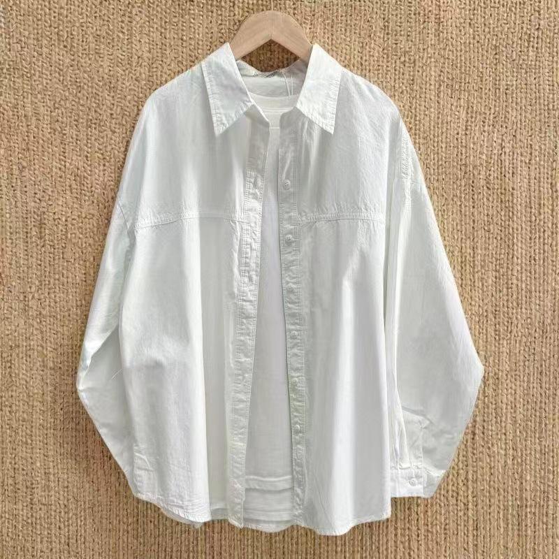Women's Loose Pure Cotton Solid Color Shirt - Casual, Slim, Versatile Layering Top for Spring/Autumn, Sun-Proof and Stylish.