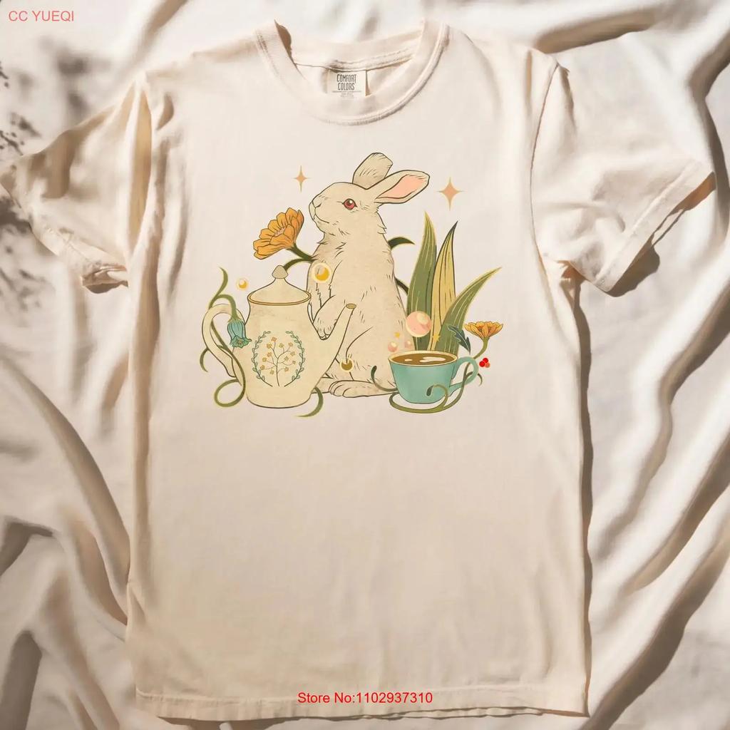 Tea Time With The Rabbit Cottage Core T Shirt Whimsical Botanical Magical For Her Or Friends Vintage Designer Clothes