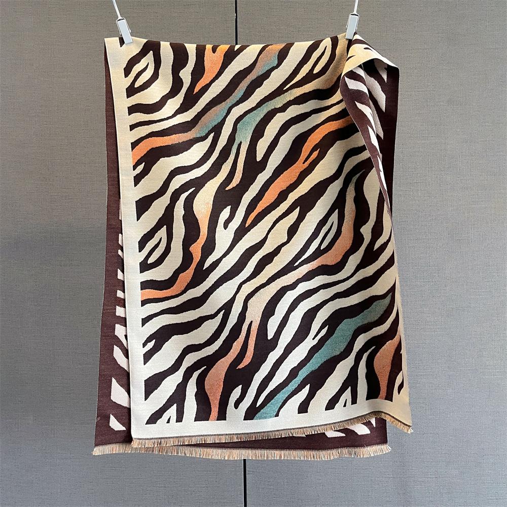 

Warm Women Winter Cashmere Scarf Stripe Print Shawl Wrap Soft Pareo Elegant Poncho Femal Thick Warm Blanket Echarpe Pashmina 65X185cm