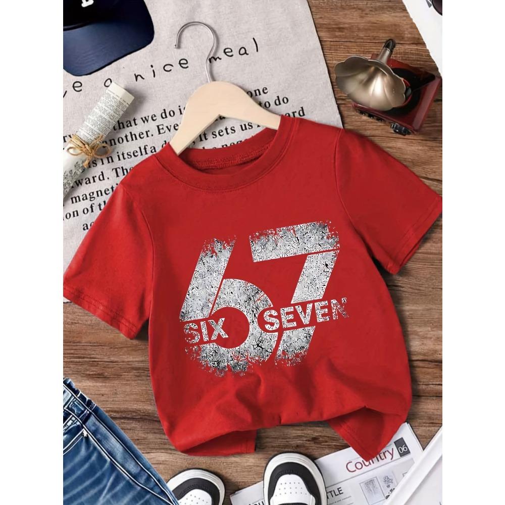 Kids 6 7 Print T-Shirt Short Sleeve Round Neck Casual Top Tees Summer Comfortable Fashion Girl and Boy Clothing