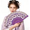 Yousheng Chinese Style Flower Folding Fan with Faux Pearl Tassel Portable Plastic Ribs Hand Fan Women Dance Performance Props Party
