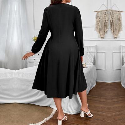 Vestidos Casuales de Manga Larga Vestido de Color Sólido Vestido para Mujer con Lazo Cuello Cuadrado Vestido Negro Suelto de Cintura Alta Vestido Talla Grande Vestidos para Ir al Trabajo