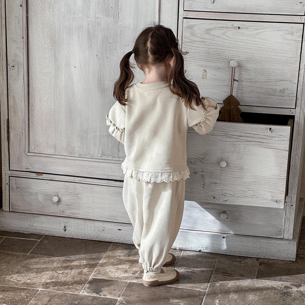 Toddler Girl Korean Lace Spring Hoodie Two-Piece Set (2026)