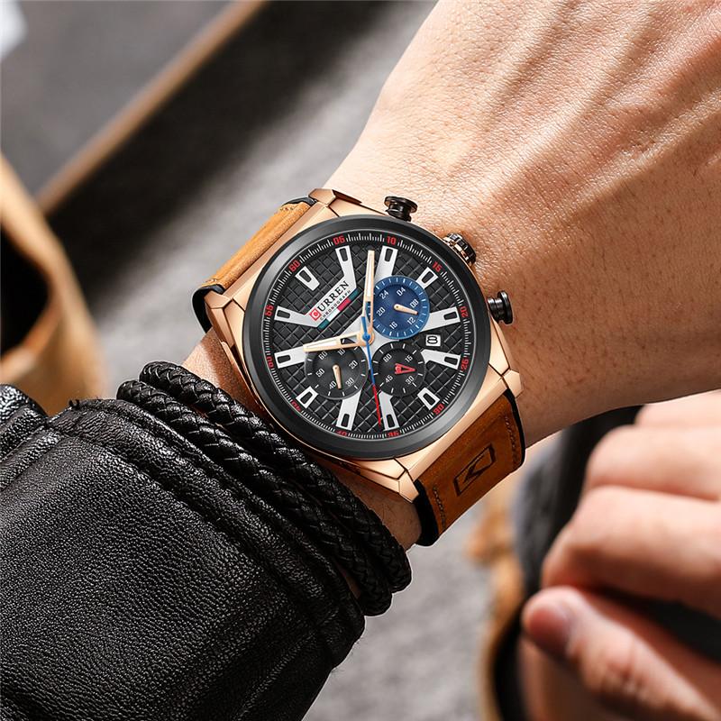 CURREN Man WristWatch Chronograph Calendar Sport Men Watch Military Army Gold Top Brand Luxury Genuine Leather Male Clock 8392