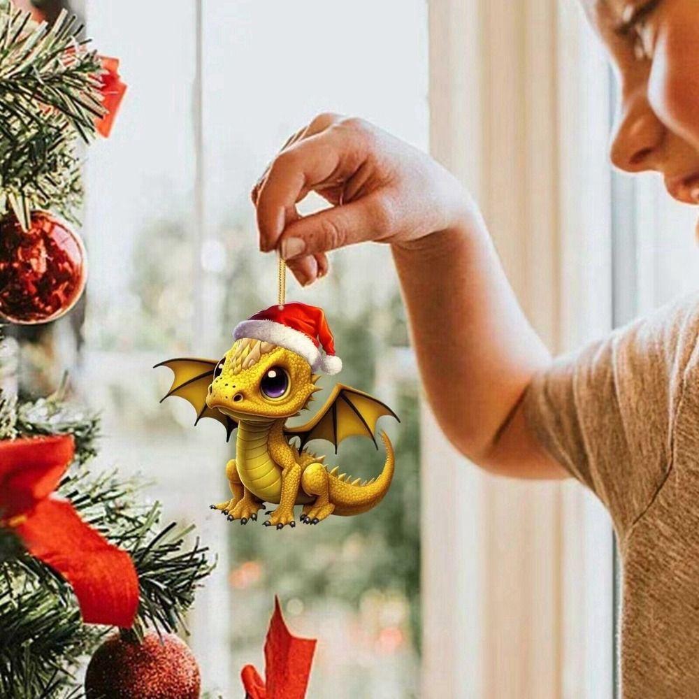 Hanging Christmas Dinosaur Decors Acrylic Christmas Cartoon Dragon Pendant  Car Rear View