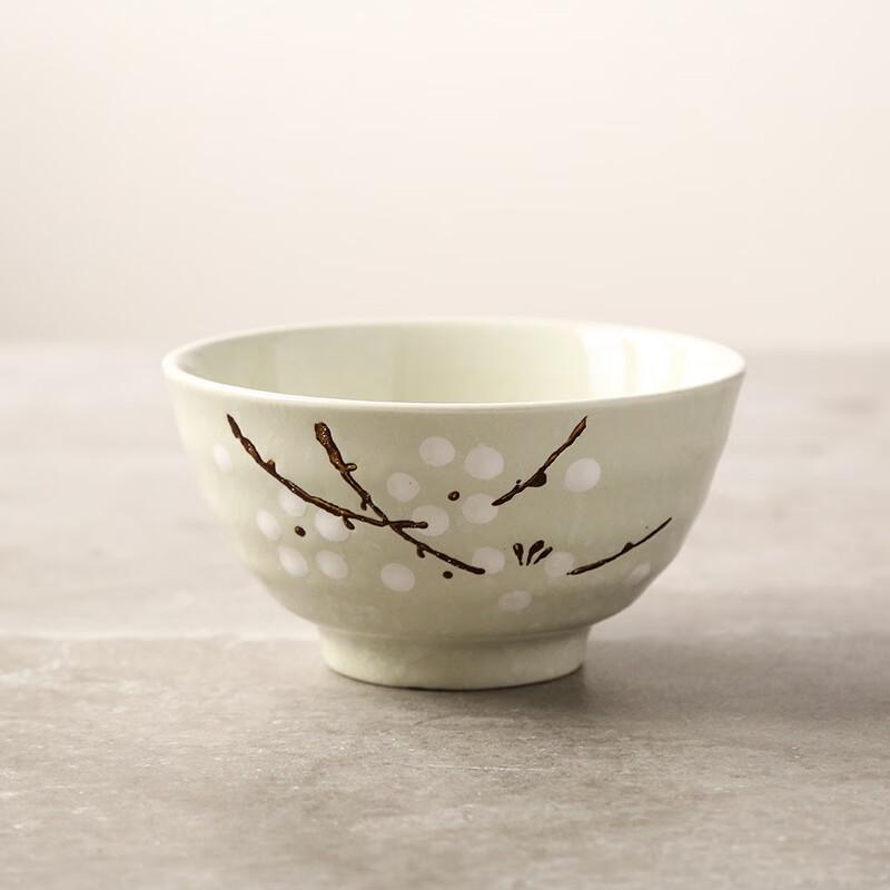 Japanese Style Underglaze Plum Blossom Ceramic Ribbed Bowls Set of 3