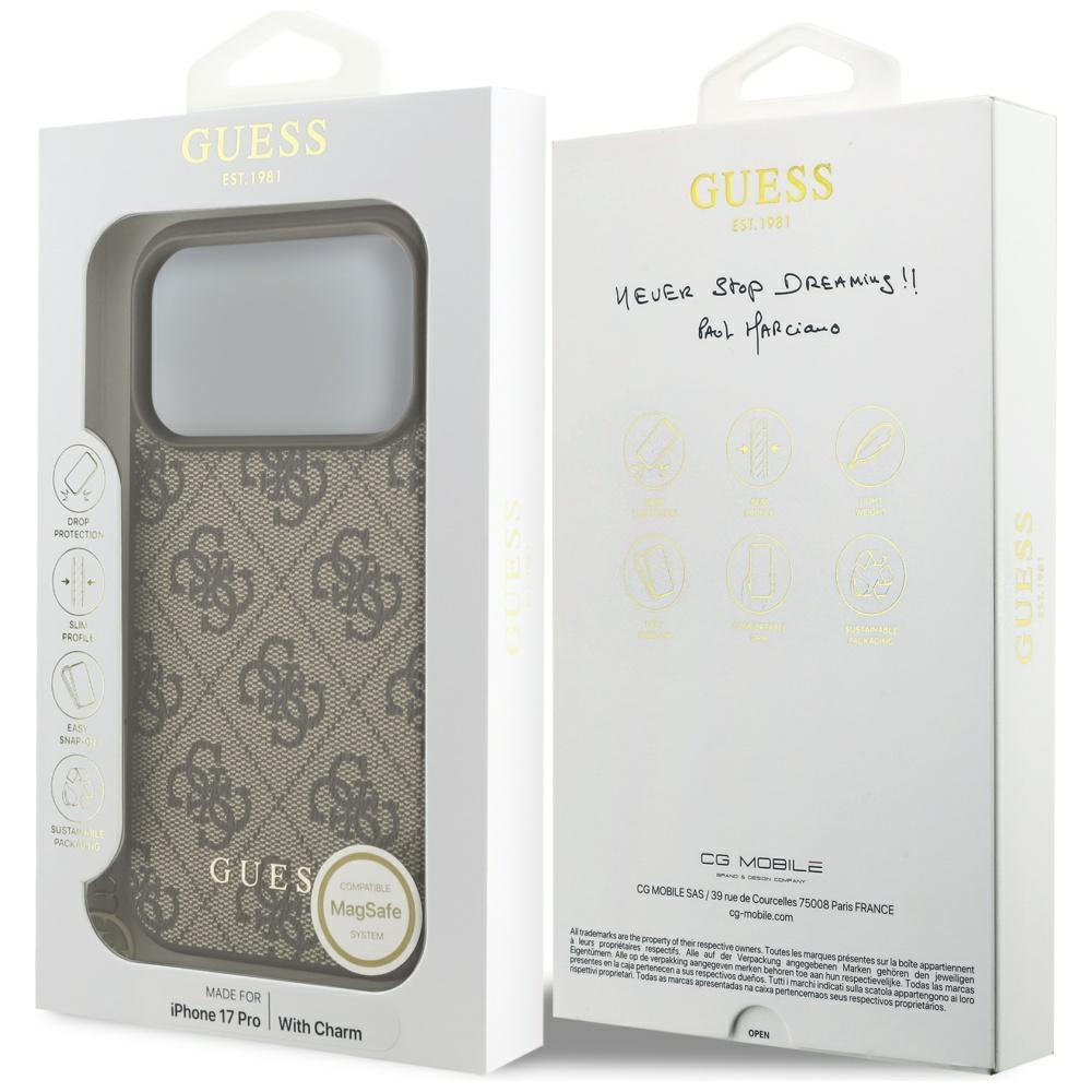 Guess 4G Charms Collection MagSafe case for iPhone 17 Pro brown