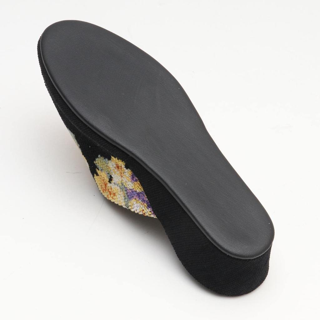 Made In Japan Chenille Pansy Print Pantaloon Slippers Room Heeled [Heeled Sandals, Shoes, Slippers] (Black)